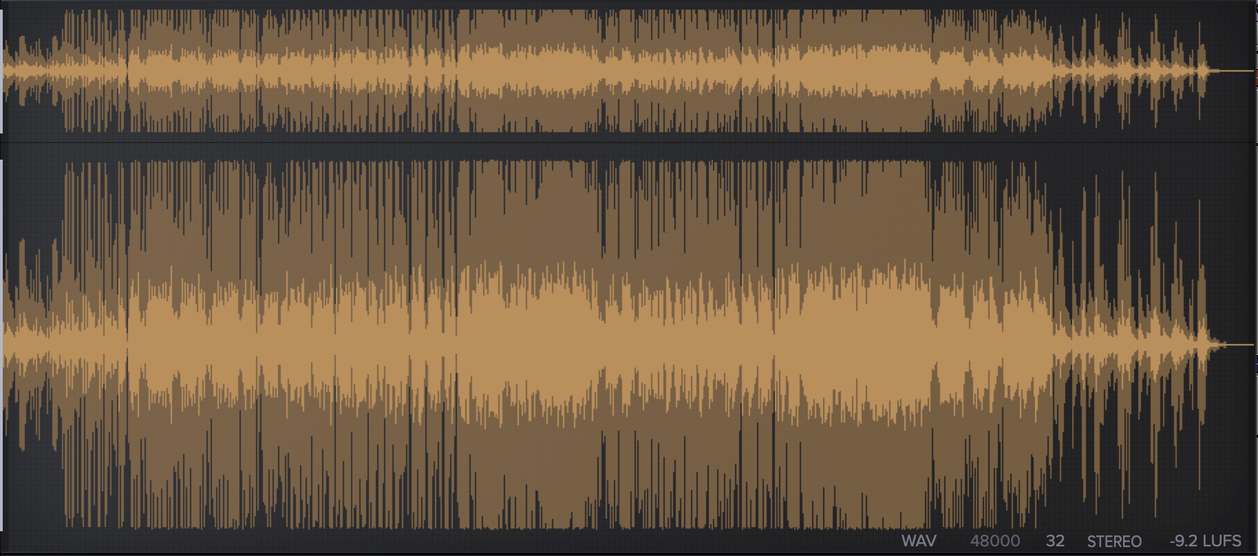 Waveform of the approved mix through AL-1, measuring -9.2 LUFS